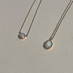 S925 Silver Plating 14K Gold Jelly Opal Pendant Necklace