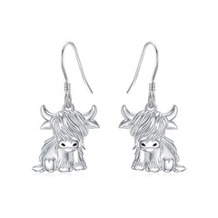 Highland Cow Earrings for Women 925 Sterling Silver Cow Dangle Drop Earrings