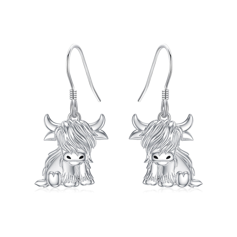 Highland Cow Earrings for Women 925 Sterling Silver Cow Dangle Drop Earrings