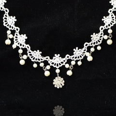 Women's white lace gemstone necklace