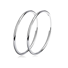 Sterling Silver Simple Polished Big Round Circle Hoop Earrings for Women