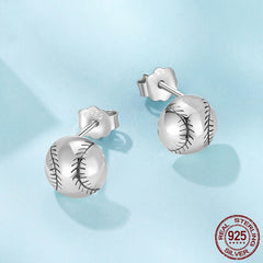 S925 Sterling Silver Baseball Stud Earrings