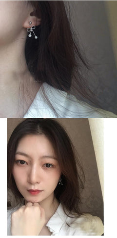 S925 Bow Pearl Earrings