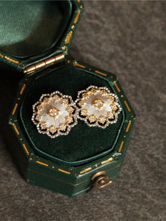 Silver And Gold-plated Ear Studs Textured Gold Carving