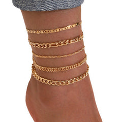 Simple Graceful Metal Chain Retro Creative Snake Chain Anklet Five-piece Set