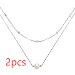 S925 Sterling Silver Temperamental Double Layer Twin Pearl Necklace For Women