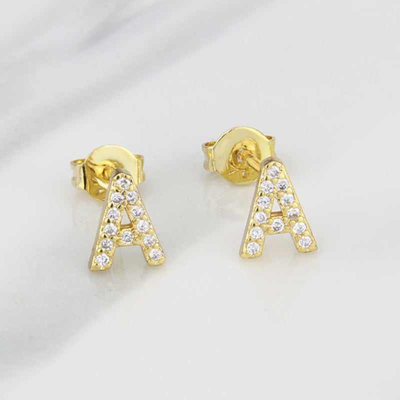 Ins European And American Diamond English Alphabet Letter Earrings