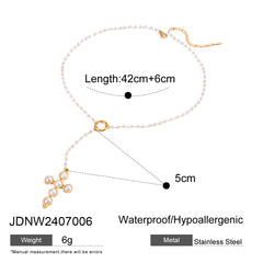 Stainless Steel Pearl Necklace Cross Earrings