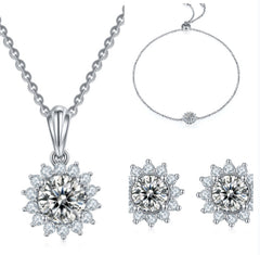 925 Silver Necklace Earring Bracelet Three Piece Set