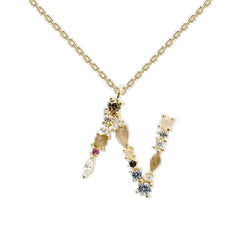 English Letter Necklace Female Colorful Crystals Gem S925 Pure
