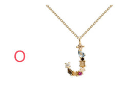 English Letter Necklace Female Colorful Crystals Gem S925 Pure