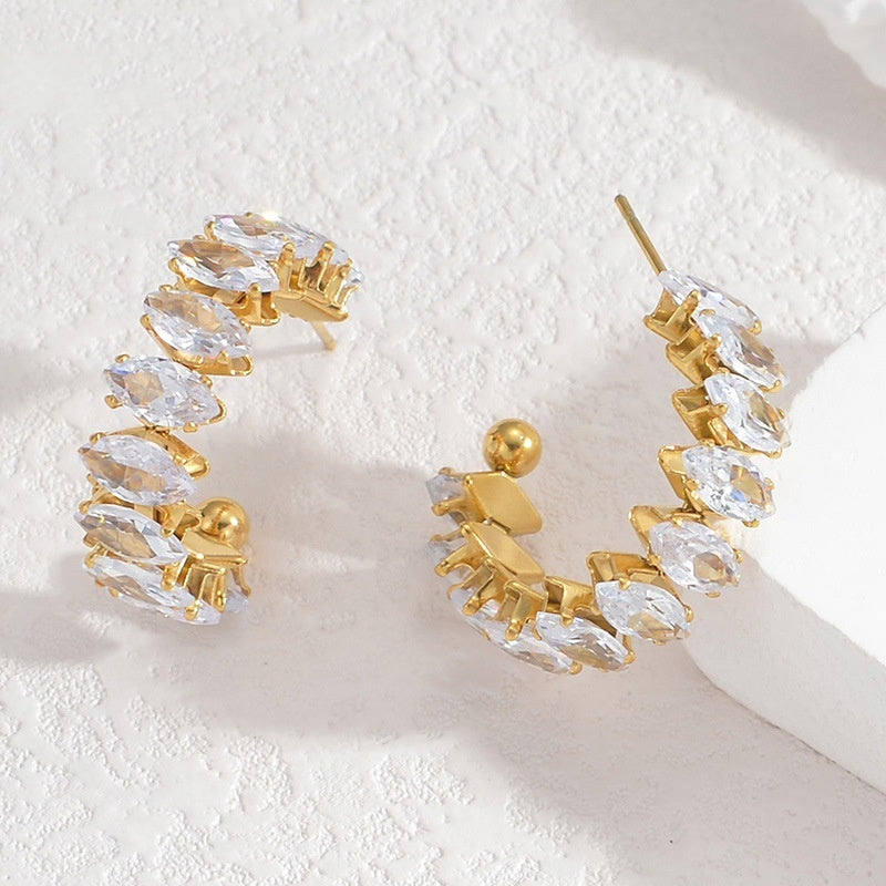 French Simple And Light Luxury Diamond Ring Women's Earrings