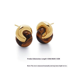 Co-branded Tiger Eye Stone Ring Buckle Retro Earrings