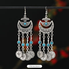 Retro Exotic Antique Silver Coin Tassel Earrings