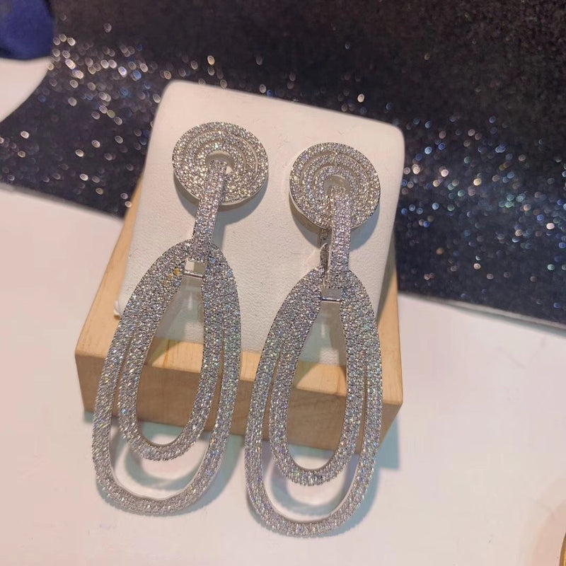 925 Silver Needle European Style Oval Earrings Luxurious Temperament Super