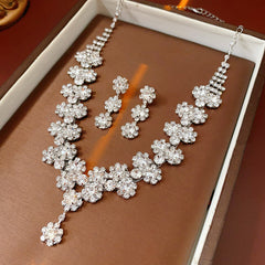 Diamond SUNFLOWER Eardrops Stud Earrings Necklace Light Luxury Fashion All-match High Sense