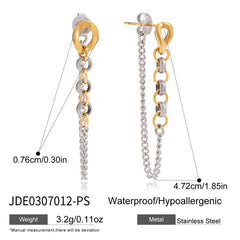 18K Gold Stainless Steel Gold And Silver Color Matching Chain Tassel Earrings