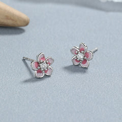 925 Sterling Silver Epoxy Flowers Five Petal Flower Ear Bone Stud