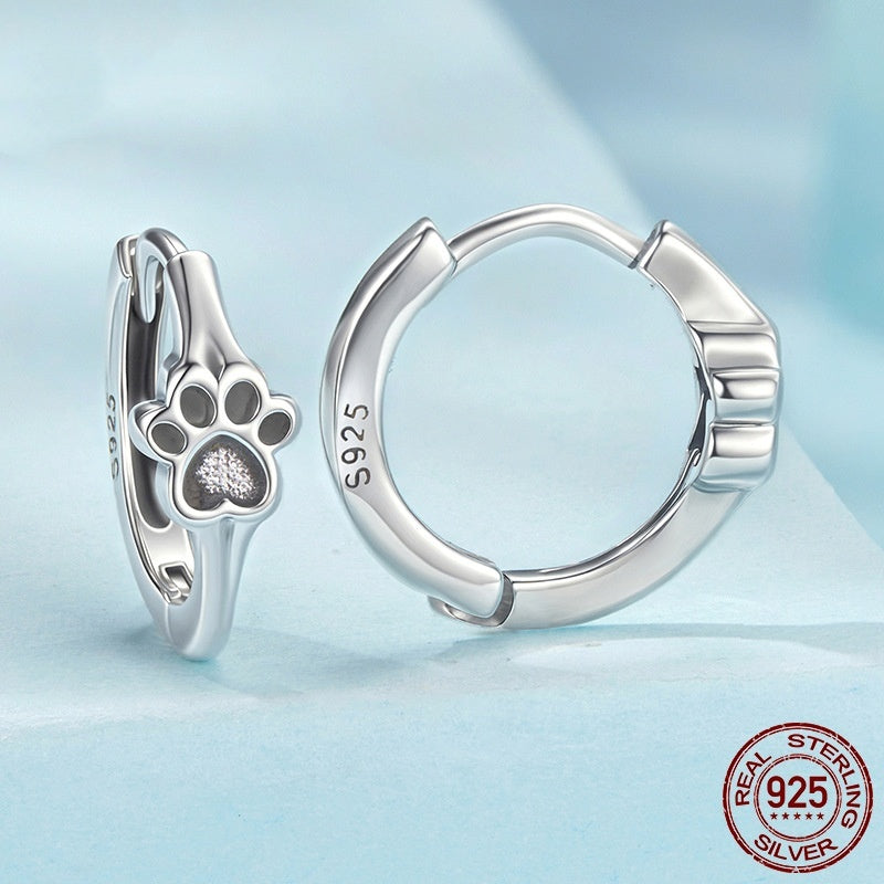 S925 Sterling Silver Cute Pet Paw Print Ear Clip