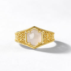 Retro Style Geometric Hexagon Hetian Jade Ring