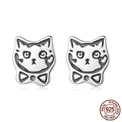 S925 Sterling Silver Cute Retro Graffiti Cat Stud Earrings
