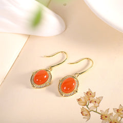 S925 Sterling Silver Inlaid Gold-plated Southern Red Agate Eardrops