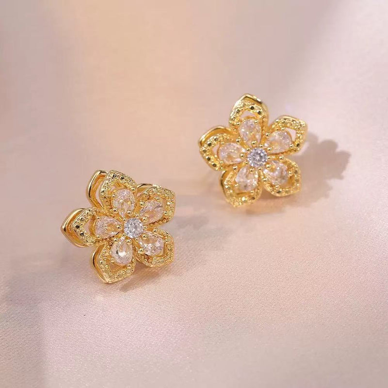 Design Rotating Flower Niche Zircon Internet Influencer Stud Earrings