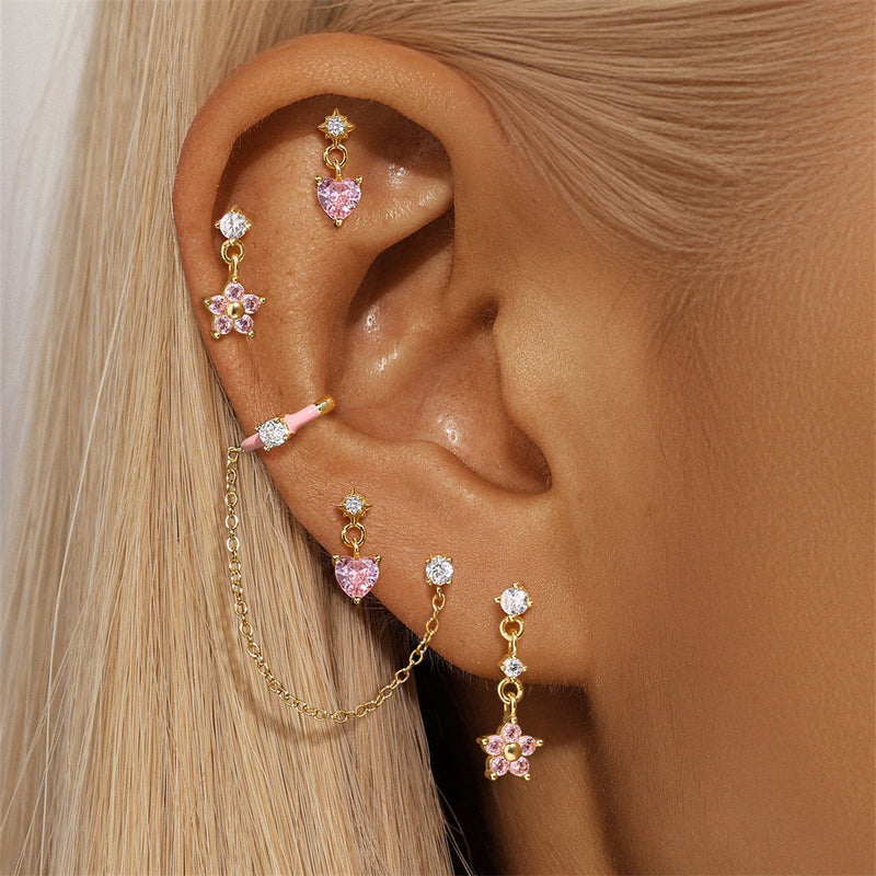 New S925 Pure Silver Powder Horse Eye Opal Drop Powder Oil Five Petal Flower