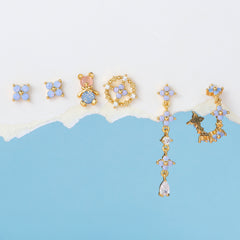 European And American Bear 18K Ear Studs Special-interest Design Flower Tassel