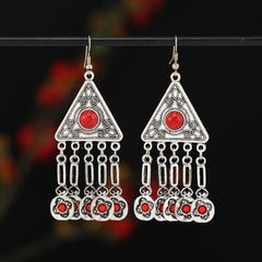 Retro Exotic Antique Silver Coin Tassel Earrings