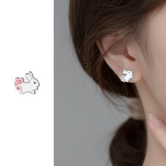 New Girly Girl Sweet White Rabbit Girlish Heart Ear Studs