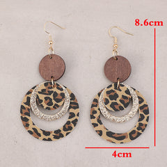 Three-layer Leopard Print Sequined Ring Leather Earrings
