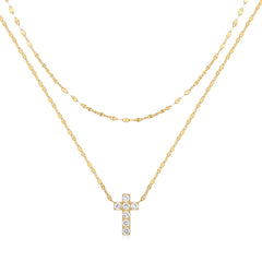 S925 Sterling Silver Double Layer Twin Diamond Cross