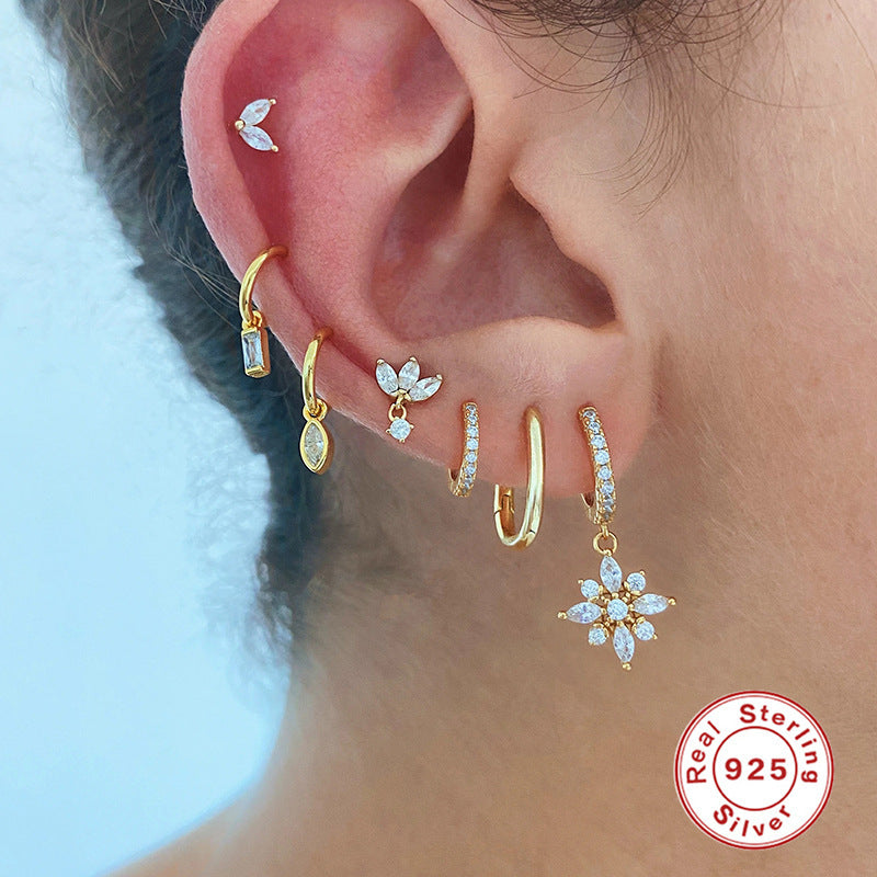 S925 Sterling Silver Diamond Snowflake Pendant Earrings