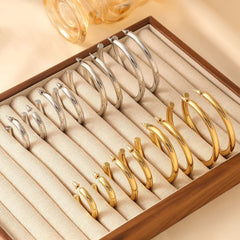 304 Stainless Steel Hollow C- Shaped Large Hoop Earrings