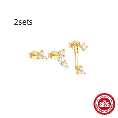 S925 Sterling Silver Geometric Zircon Tassel Daily Wear Earring Set