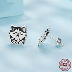 S925 Sterling Silver Cute Retro Graffiti Cat Stud Earrings
