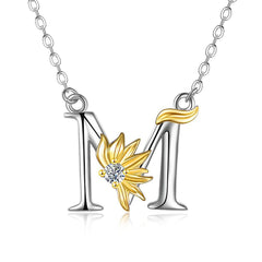 Sterling Silver Initial Alphabet Sunflower A Letter Script Name Pendant Necklace