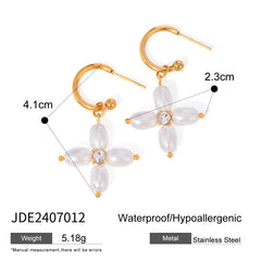 Stainless Steel Pearl Necklace Cross Earrings