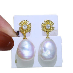 Baroque S925 Sterling Silver Exquisite Flower Earrings Silver Ring Holder Material