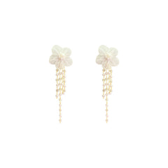 Long Fringed Pearl Flower Stud Earrings