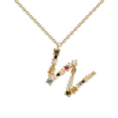 English Letter Necklace Female Colorful Crystals Gem S925 Pure