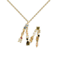 English Letter Necklace Female Colorful Crystals Gem S925 Pure