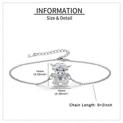 925 Sterling Silver Highland Cow Anklet Braclet Animal Jewelry Gifts