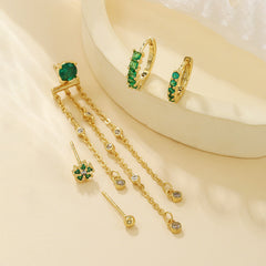 18K Light Luxury Design Green Zirconium Earrings Suit Earrings