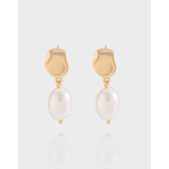 S925 Sterling Silver Stud Earrings INS Simple Fashion Baroque Women