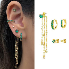 18K Light Luxury Design Green Zirconium Earrings Suit Earrings
