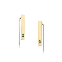 Natural Emerald 14K Gold Minimalist Strip Thin Earrings