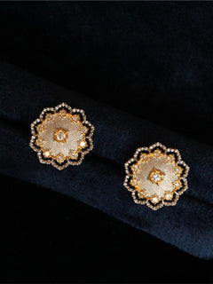 Silver And Gold-plated Ear Studs Textured Gold Carving