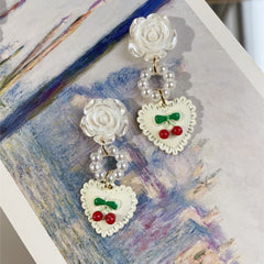 Sweet And Cute Cherry Earrings Pearlescent Rose